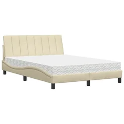 Vidaxl Postelja z vzmetnico Hanko krem 140x190 cm blago