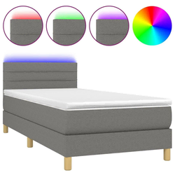 Vidaxl Box spring postelja z vzmetnico LED temno siva 100x200 cm blago