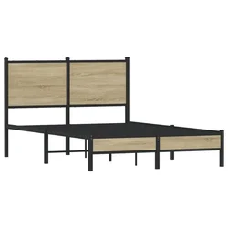 Vidaxl Kovinski posteljni okvir brez vzmetnice sonoma hrast 120x200 cm