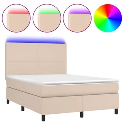 Vidaxl Box spring postelja z vzmetnico LED kapučino 140x190 cm