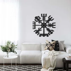 WallXpert metalni zidni ukras 5126, vegvisir, nordijski kompas sa runama, 60 x 60 cm, crni