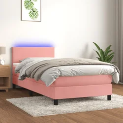 Vidaxl Box spring postelja z vzmetnico LED roza 90x190 cm žamet