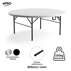ePRO sklopivi baštenski sto O152 74cm, metal-plastika