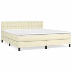 Vidaxl Box spring postelja z vzmetnico krem 160x200 cm umetno usnje