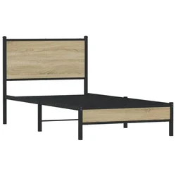 Vidaxl Kovinski posteljni okvir brez vzmetnice sonoma hrast 80x200 cm