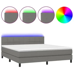 Vidaxl Box spring postelja z vzmetnico LED temno siva 160x200 cm blago