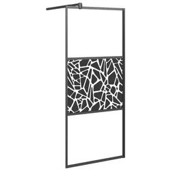 Pregrada za tuš 90 x 195 cm staklo ESG s uzorkom kamena crna
