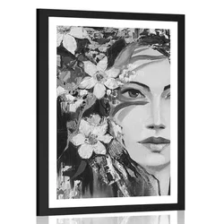 Plakat s paspartujem originalna slika ženske v črnobeli varianti - 20x30 no frame