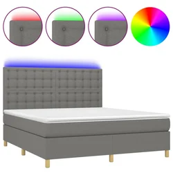 Vidaxl Box spring postelja z vzmetnico LED temno siva 180x200 cm blago