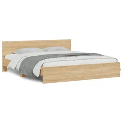 Vidaxl Posteljni okvir z vzglavjem sonoma hrast 180x200 cm