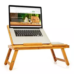 Blumfeldt Posteljmizica, zložljiva, mizica za prenosnik, višinsko nastavljiva, 54 × 21 – 29 × 35 cm (Š × V × G), bambus (BW-10075-001)
