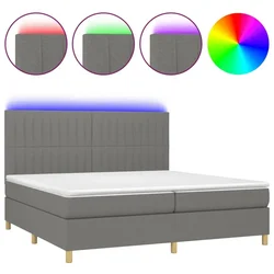 Vidaxl Box spring postelja z vzmetnico LED temno siva 200x200 cm blago