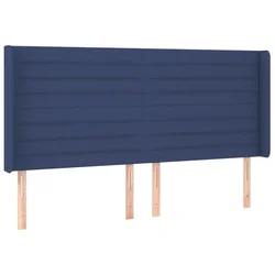 Vidaxl Vzglavje z ušesi modro 183x16x118/128 cm blago