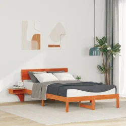 vidaXL Posteljni okvir z nočnimi omaricami Voščeno rjava 140 x 200 cm