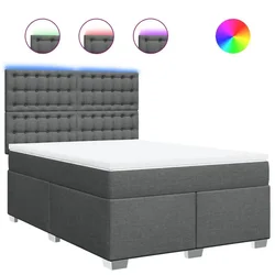 Vidaxl Box spring postelja z vzmetnico temno siva 140x200 cm blago