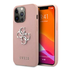 Maska Guess Saffiano Big 4G za iPhone 13 Pro metal, Roze
