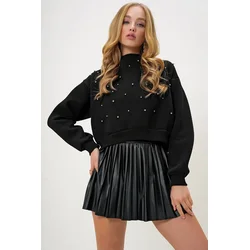 Trend Alacati Stili Ženski duks Alc-X13177, Okrugli izrez, Crni