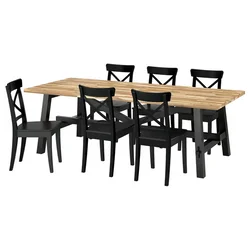 SKOGSTA / ROSENTORP Sto i 6 stolica, bagrem crna/crna, 235x100 cm
