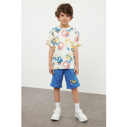 Trendyol Ecru Boys Car Patterned T-shirt Shorts Set Knitted Top-Bottom Set
