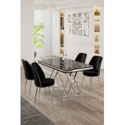 Hanah Home Set Trpezarijski sto i 4 stolice, Crni