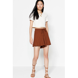 Trendyol Brown Relaxed Fit Regular Waist Wrap/Textured Knitted Shorts