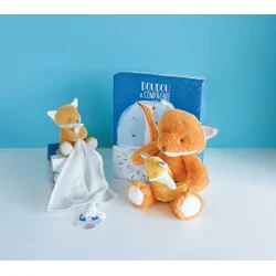 Plyšová líška s mláďatkom Fox Unicef Collection Doudou et Compagnie v darčekovom balení oranžová 25 cm od 0 mes DC3790