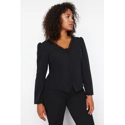 Trendyol Curve Black Lace V-Neck Buttoned Plus Size Woven Blouse