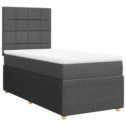 Vidaxl Box spring postelja z vzmetnico temno siva 90x200 cm blago