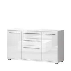 JELA KOMODA K150-3K2F/PN - kolekcija Piano - Bela lak/Kristalno Bela HG Lak - 150x85x45 cm