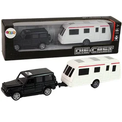slomart LEAN TOYS Set vozil: Jeep s počitniško prikolico, kovinski elementi