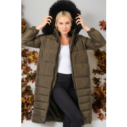 Z6740 DEWBERRY WOMENS COAT-PLAIN KHAKI
