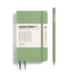 Notebook Pocket (A6), Hardcover, 187 numbered pages, Sage, ruled