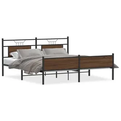 Vidaxl Kovinski posteljni okvir brez vzmetnice rjavi hrast 160x200 cm