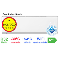 Klima z montažo GREE, AMBER NORDIC 35, GWH012YD-S6DBA1A premium inverter A+++, WiFi serijsko, ogrevanje do-30°C, primerna za prostore do 75m2 (GREE AMBER 35_montaž)