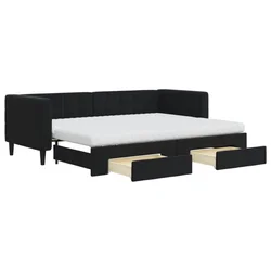 Vidaxl Izvlečna dnevna postelja s predali črna 80x200 cm žamet