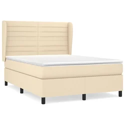 Vidaxl Box spring postelja z vzmetnico krem 140x200 cm blago
