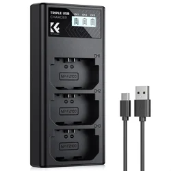 K&F CONCEPT Sony NP-FZ100 3-pack Camera Charger with LCD Display/With Micro USB and Type-C cable
