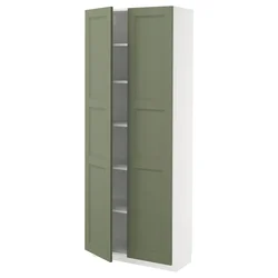 METOD Visoki element s policama, bela/Axstad sivozelena, 80x37x200 cm