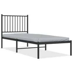Vidaxl Kovinski posteljni okvir z vzglavjem črn 75x190 cm