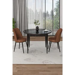 Hanah Home trpezarijski set Tor, sto i 2 stolice, ploča u dekoru crnog mermera, terakota tkanina Babyface