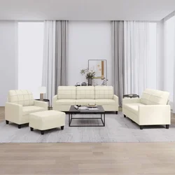 4-dijelni set sofa s jastucima krem od umjetne kože