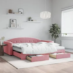 Greatstore Izvlečna dnevna postelja s predali roza 100x200 cm žamet