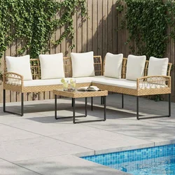 Sjedeća garnitura za vrt 2 pcs Prirodna Poli Rattan Čelik