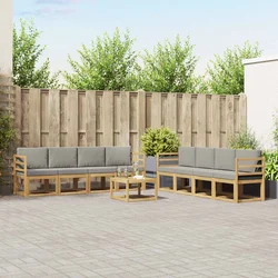 Set vanjskih sofa 9 kom. Bijela i svjetlosiva Poliester