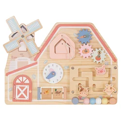 Kinder home Crvena montesori aktivna tabla farma sa mlinom, lavirintom, satom i zupčanicima ( W12D824 )
