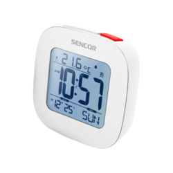 Sencor - Budilka z LCD zaslonom in termometrom 2xAAA bela