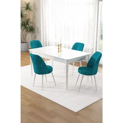 Hanah Home trpezarijski set Pir, sto i 4 stolice, bela ploča, tirkizna tkanina Babyface