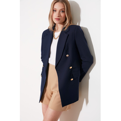 Trendyol Navy Blue Oversize Lined Double Breasted Closure Woven Blazer Jacket