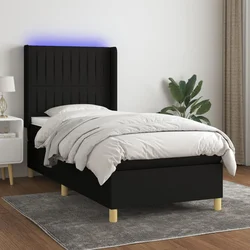 shumee Box spring postelja z vzmetnico LED črna 80x200 cm blago
