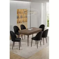 HANAH HOME Rasklopivi trpezarijski sto i stolice (7 delova) Enya Baroque Black